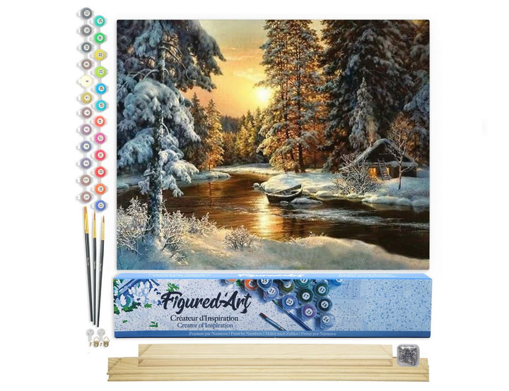 Figured'Art Malen Nach Zahlen Erwachsene Mit Rahmen Sonnenuntergang im Wald - Paint by Numbers Baste