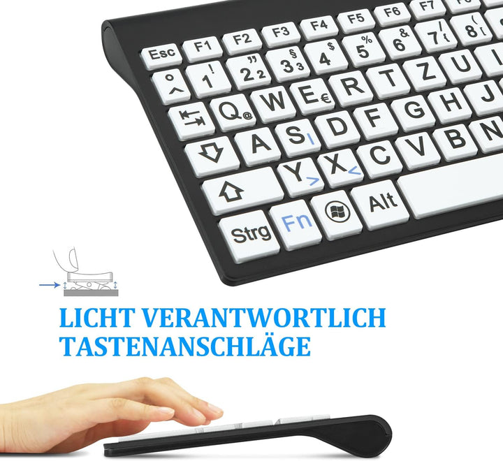 Kabellose 2,4-g-Tastatur und -Maus mit grossem Aufdruck in Originalgrösse mit übergrossem Aufdruck f