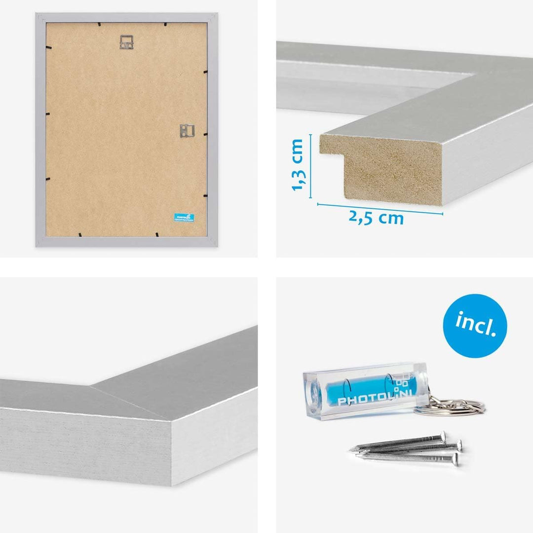 PHOTOLINI Bilderrahmen 40x60 Silber Holz MDF, 3er Set breite 40x60 cm Bilderrahmen mit bruchsicheres