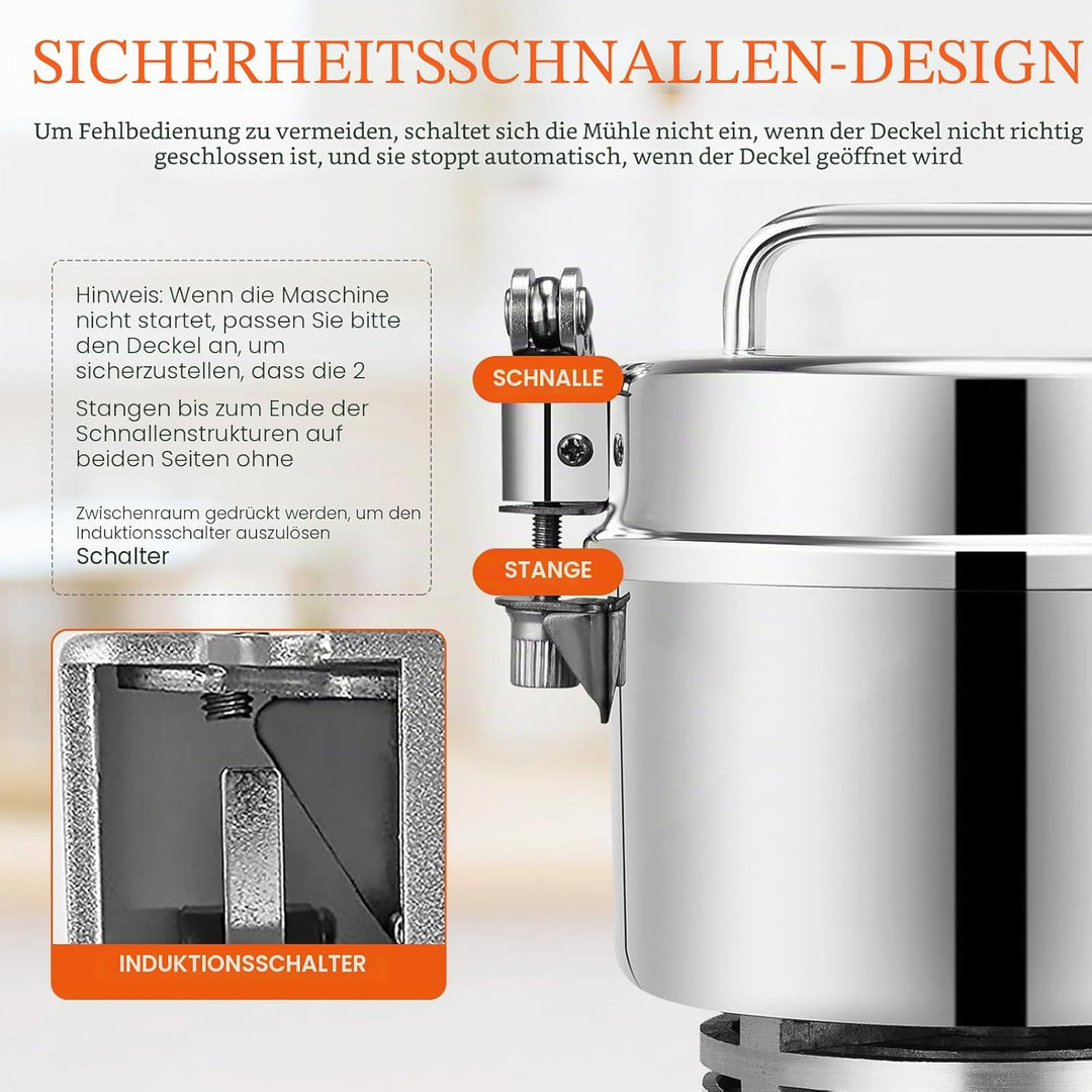 Getreidemühle Elektrisch, 500g Elektrische Getreidemühle Edelstahl Mühle mit 28000rpm Starker Motor