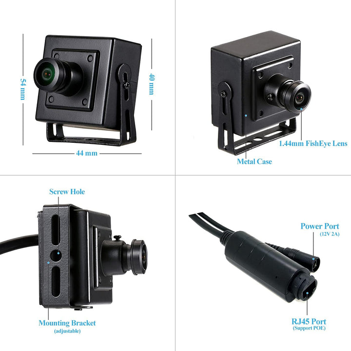Revotech Mini Fisheye POE IP Kamera, HD 3MP Indoor Sicherheitskamera 1,44 mm Objektiv 180 Grad Weitw