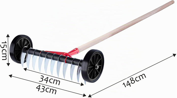 KADAX Rasenlüfter mit Rädern, Gartenkralle für Rasen, Garten, Moos, Schneidrechen aus Metall, manuel