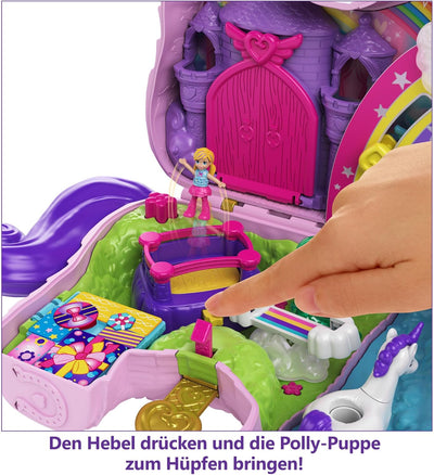 Polly Pocket Einhorn, in Prinzessinnen Schloss Thema, mit 25 Zubehörteilen wie 2 Puppen, Schaukel un