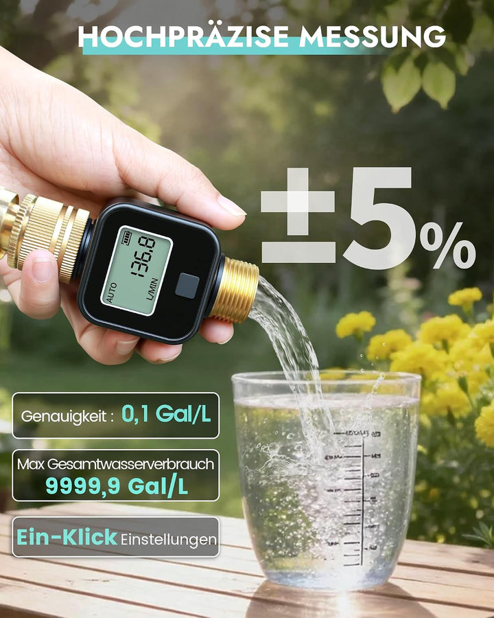Insoma Wasserdurchflussmesser, Messing-Einlass und -Auslass, Wasserzähler für Gartenschläuche, misst