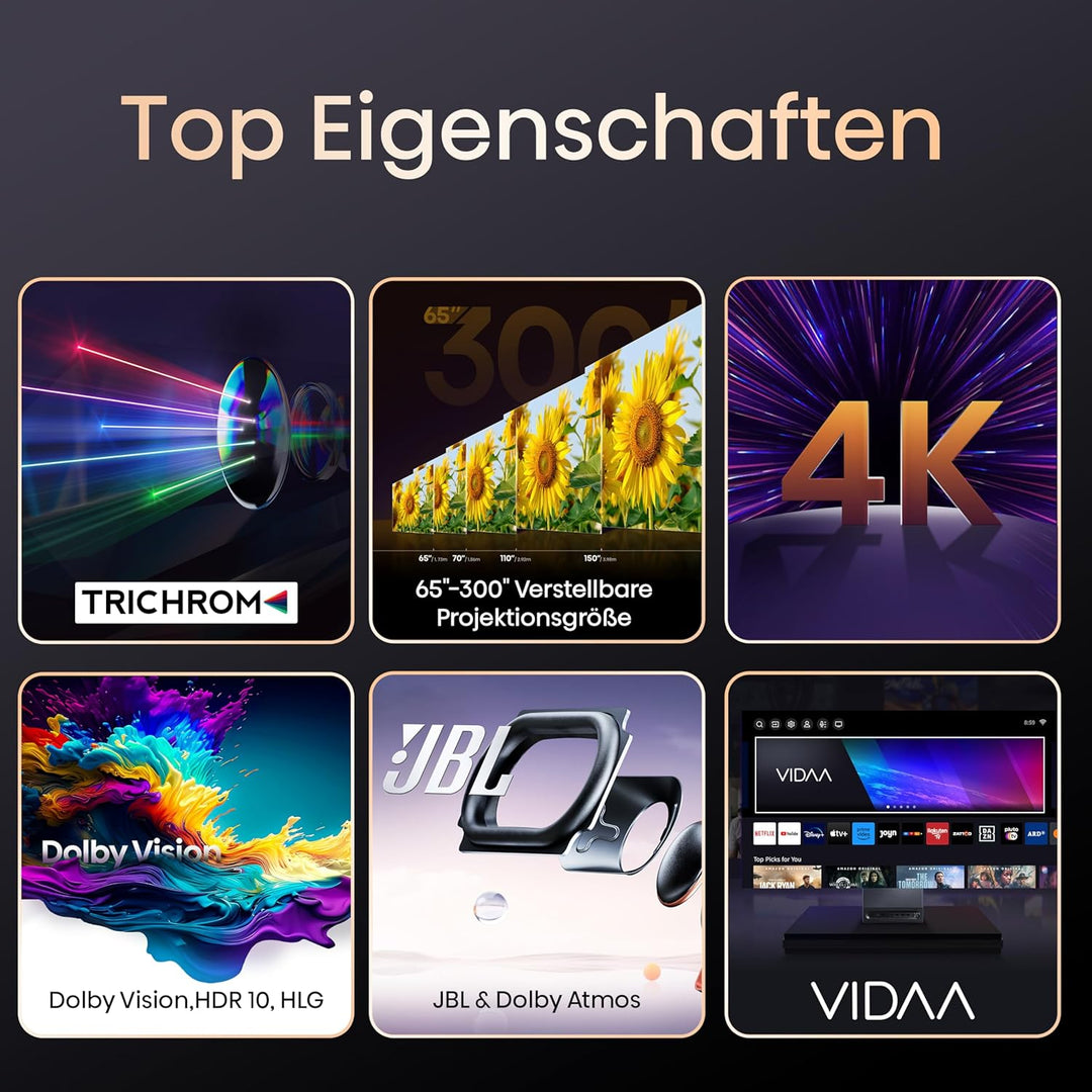 Hisense C1 Smart Mini Projektor 4K UHD Trichroma (65-150 Zoll), Dolby Vision, Dolby Atmos, JBL Lauts