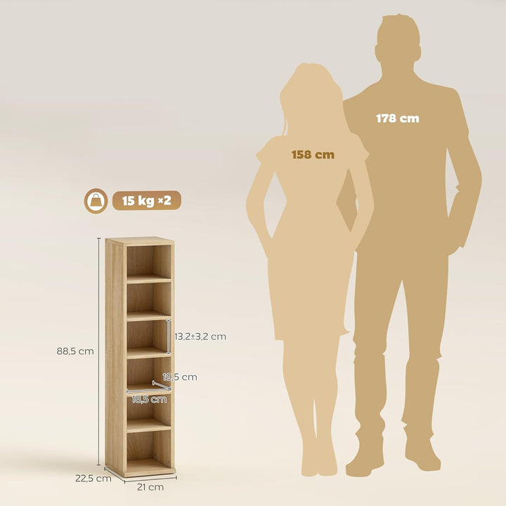 HOMCOM 2er-Set Regalsäulenschrank CD-DVD-Aufbewahrungsschrank 6 + 6 Fächer 21 x 22,5 x 88,5 cm max.