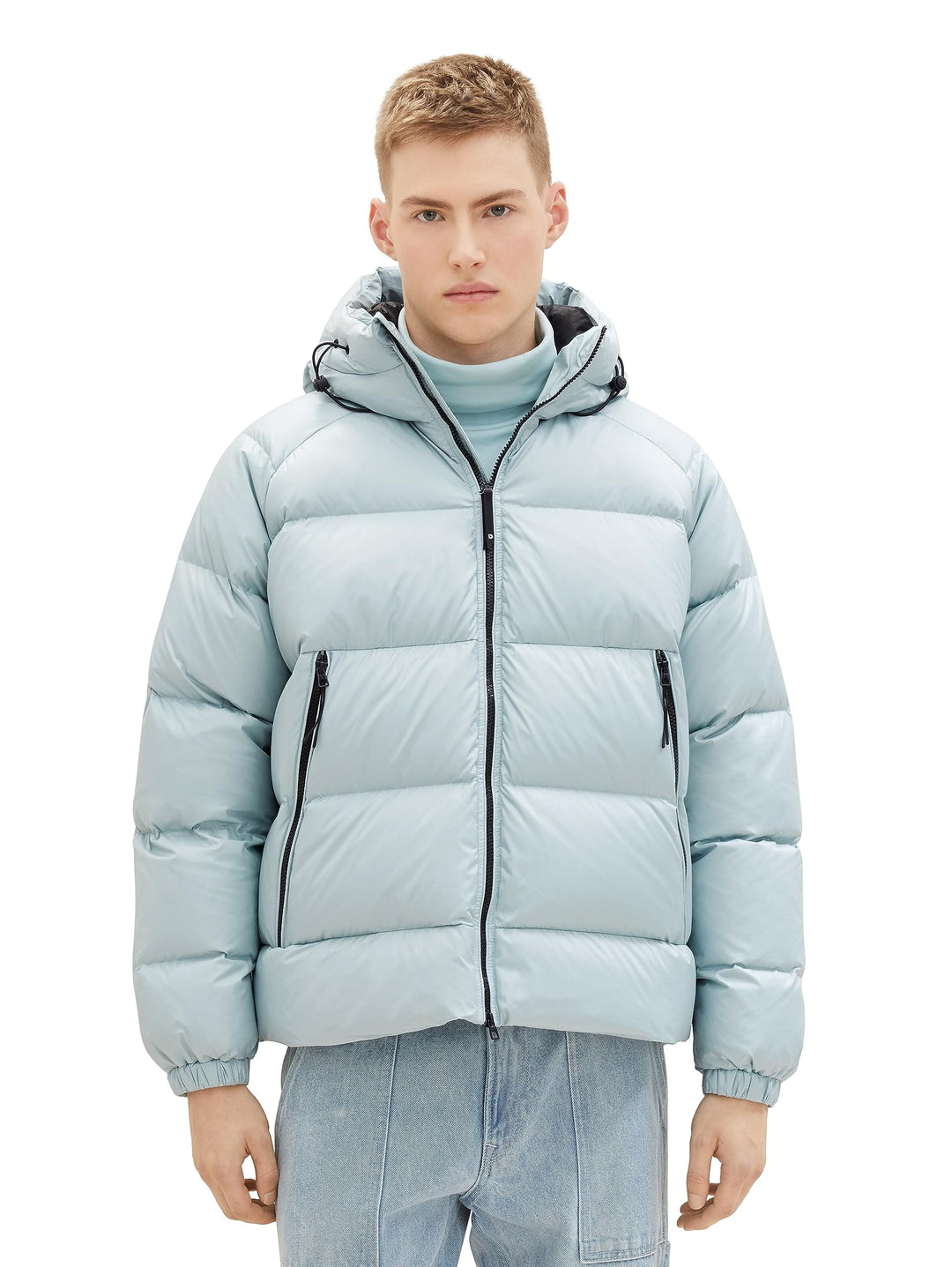 Tom Tailor Denim Herren Relaxed Fit Recycled Down Puffer-Jacke mit Kapuze L 30463-dusty Mint Blue, L