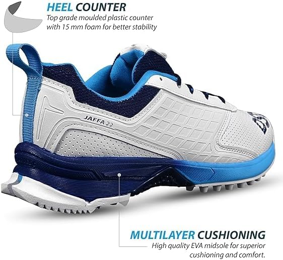 DSC Jaffa 22 Cricket Shoes | for Boys and Men | Lightweight | Embossed Design White Navy 45 EU, Whit