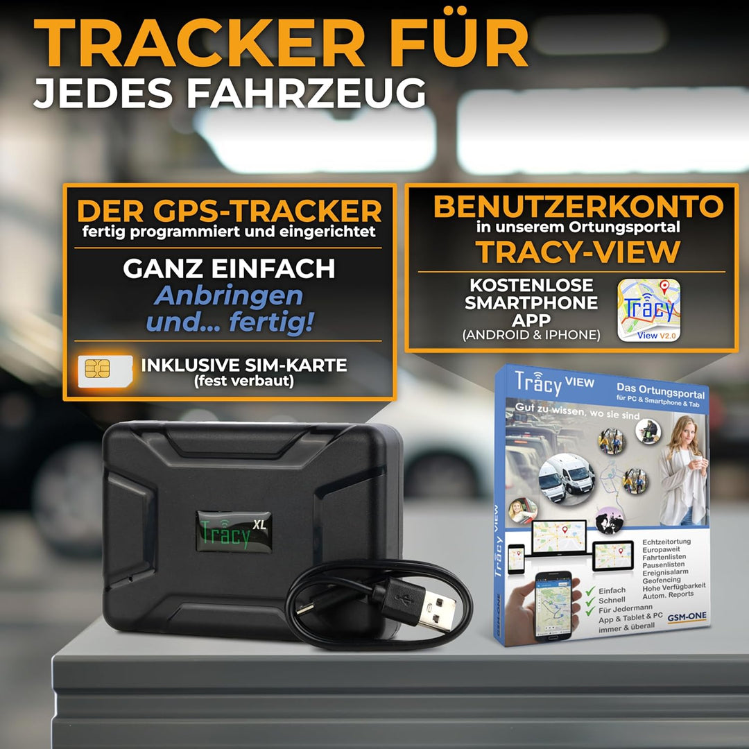 Tracy-XL SOFORTSTARTPAKET: Langzeit GPS Tracker 10000 mA, mit starkem Magneten, STARTPAKET komplett