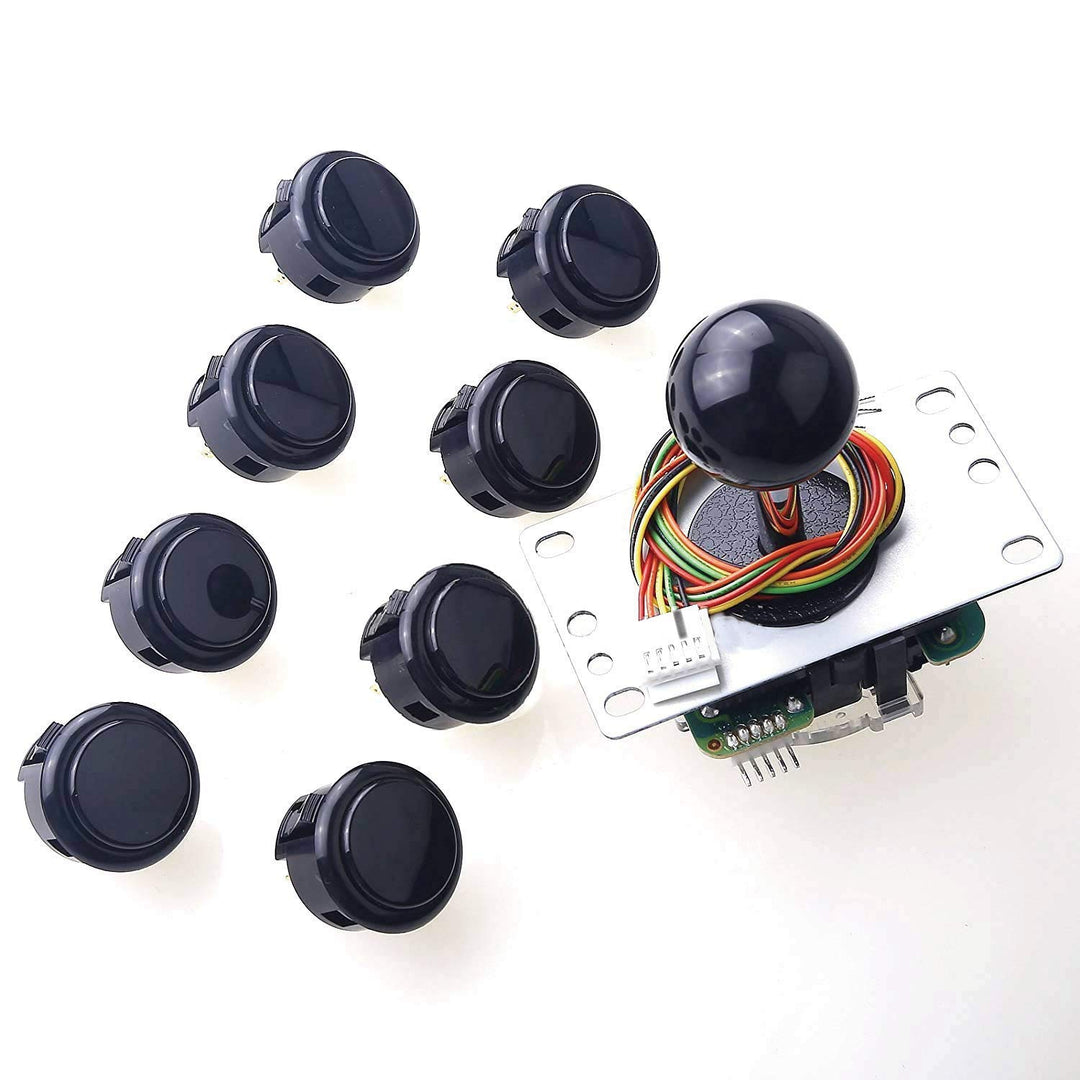 Reyann Sanwa JLF-TP-8YT Joystick + 8 Stück Sanwa OBSF-30 Drucktasten Bundle Kit Farbe: Schwarz, Schw
