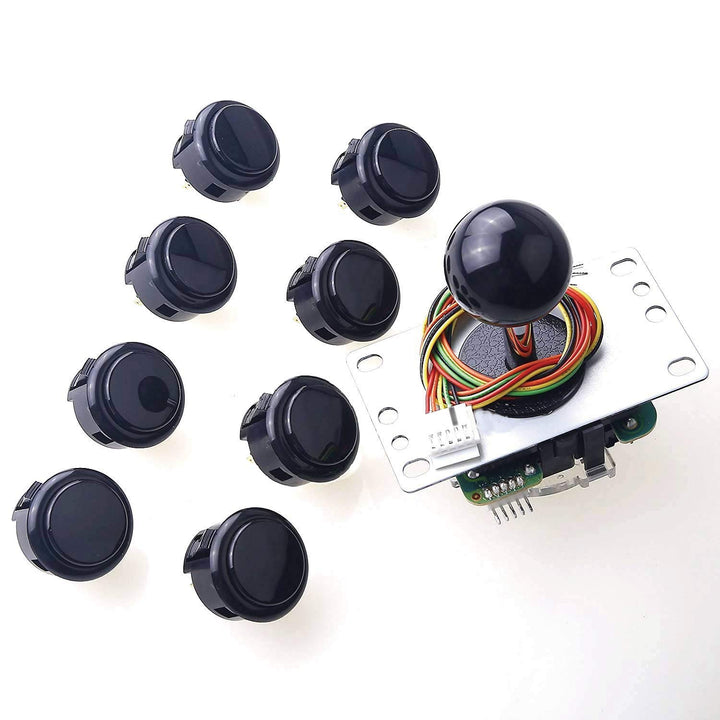 Reyann Sanwa JLF-TP-8YT Joystick + 8 Stück Sanwa OBSF-30 Drucktasten Bundle Kit Farbe: Schwarz, Schw