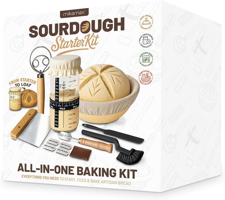 MikaMax Sauerteig Starter Set 10-teilig - Gärkorb Brot Set rund - Brotbackzubehör Komplettset - Brot