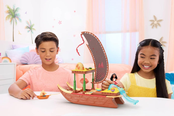 Mattel Disney Vaiana 2 Spielzeuge, Vaianas Abenteuerkanu-Spielset mit schwimmendem Kanu, kleiner Vai