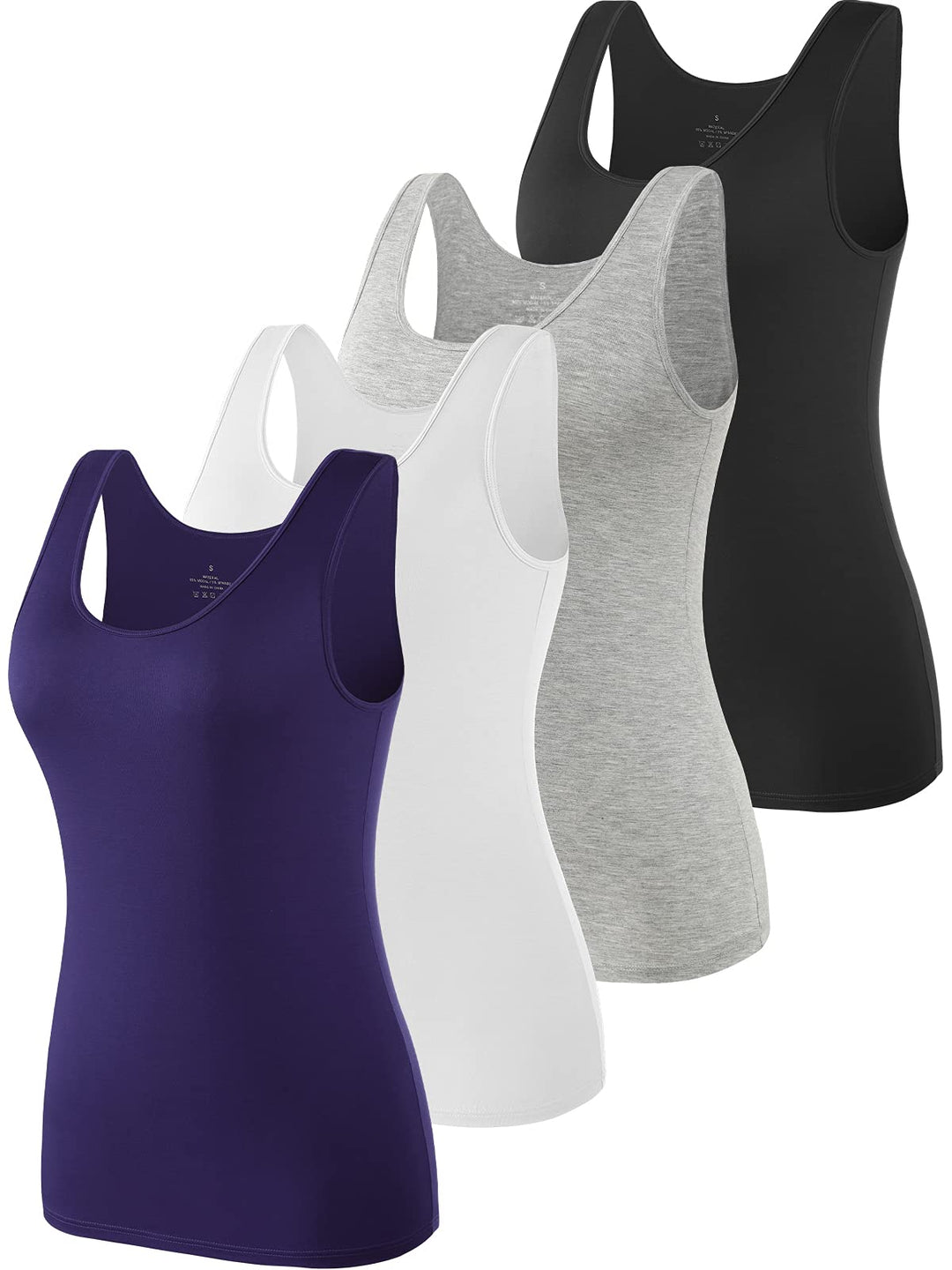 Ymmchy Tank Tops für Damen Unterhemd Stretch Workout Tops 4-er Pack S 4-pack Schwarz/Grau/Weiss/Dunk