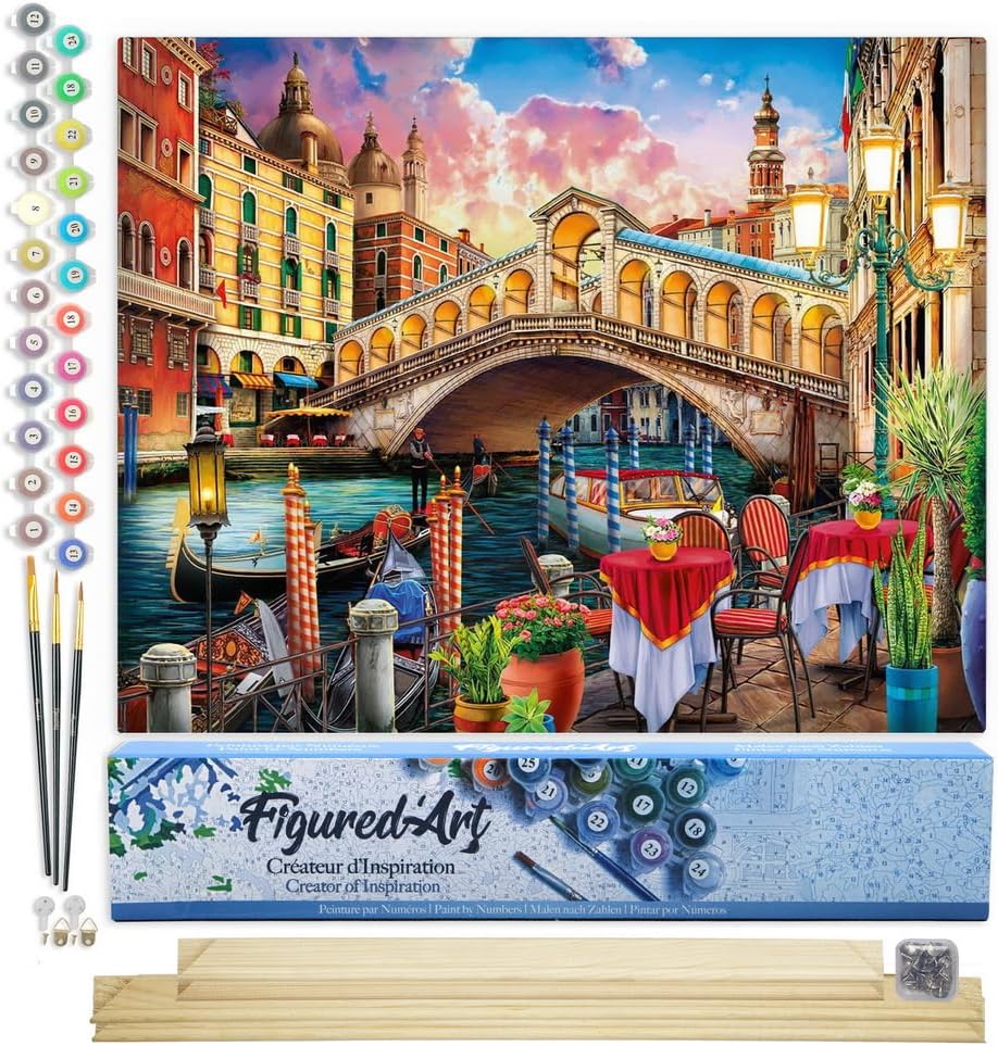 Figured'Art Malen Nach Zahlen Erwachsene Mit Rahmen Rialtobrücke - Paint by Numbers Basteln DIY Bast