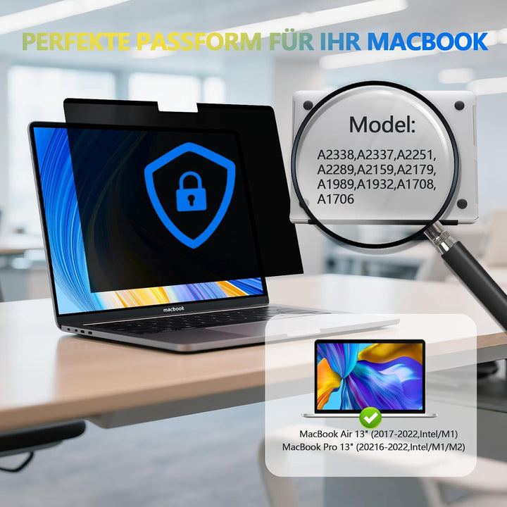 Dabernur Magnetischer Blickschutzfilter für MacBook Pro 13 Zoll (2018-2021, M1), MacBook Air 13 Inch