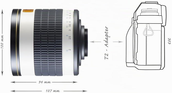 Walimex Pro 500mm 1:6,3 CSC Spiegel-Teleobjektiv für Micro Four Thirds Objektivbajonett weiss (manue