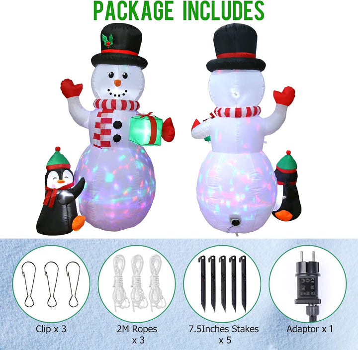 Quntis 2,4m Aufblasbare Weihnachtsdeko Schneemann mit 3 bunten drehbaren LEDs und Gebläse, IP44 LED
