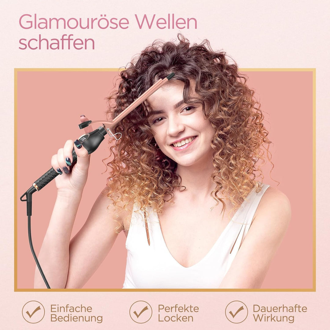 BESTOPE PRO Lockenstab 9mm Kleine Locken, Schnelle Heizung Lockenstäbe Extra Lang, Multi-Temperatur