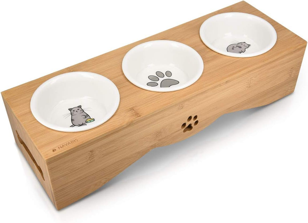Navaris Futterstation für Katzen und Hunde - Futternapf Set aus Keramik - erhöhter 3er Napf Ständer