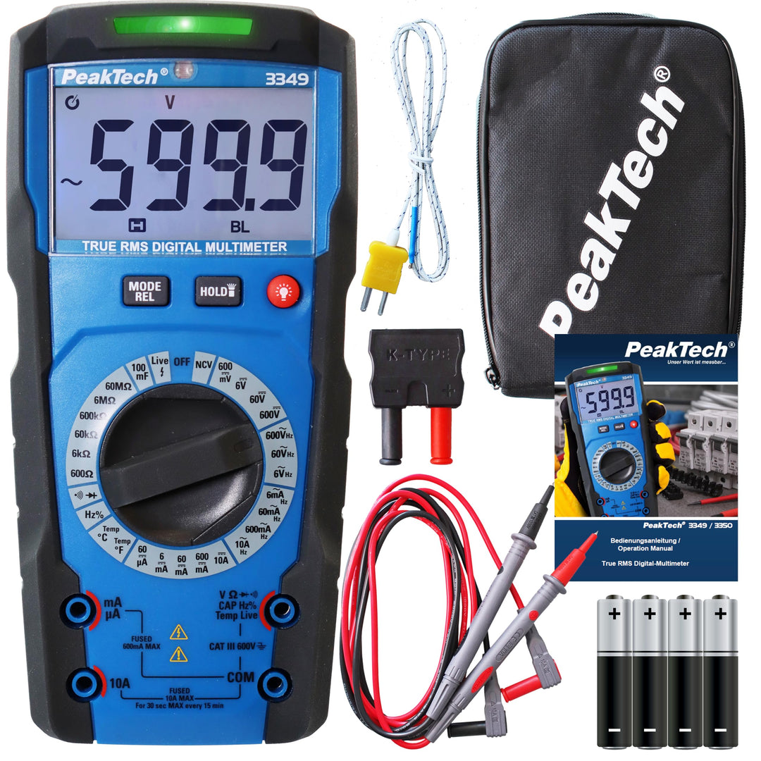 PeakTech 3349 – True RMS Digital Multimeter, Manual-Range, 6000 Counts, Durchgangsprüfer, Spannungsp