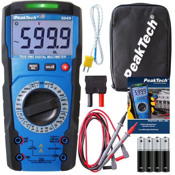 PeakTech 3349 – True RMS Digital Multimeter, Manual-Range, 6000 Counts, Durchgangsprüfer, Spannungsp