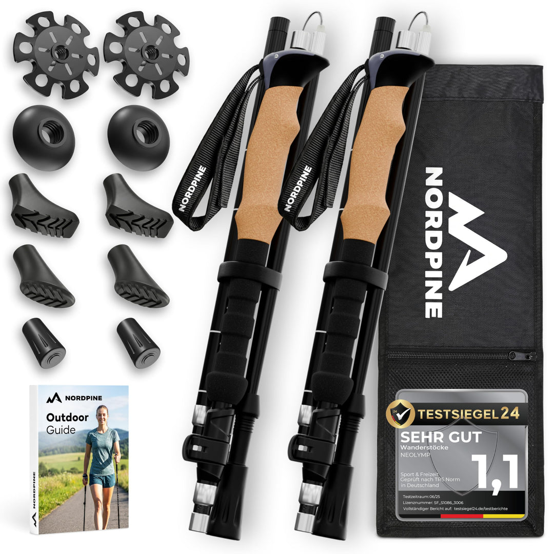 Wanderstöcke faltbar - Carbon &amp; Aluminium für Damen &amp; Herren - Ultraleichte Trekkingstöcke mit Korkg