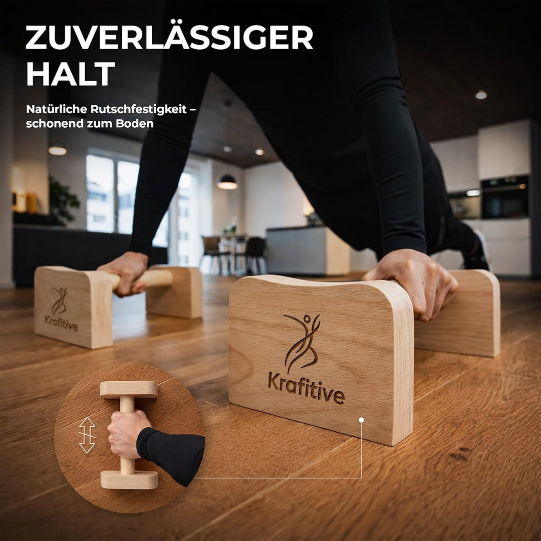 2er Set Liegestützgriffe Holz 150kg belastbar aus massivem Buchenholz - Parallettes für Calisthenics