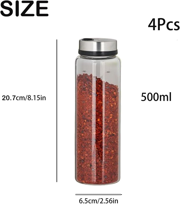 4 Stück 500ML Gewürzgläser Mit Drehdeckel, Gewürzgläser Mit Drehdeckel, Gewürzstreuer Mit 3 Arten Ed