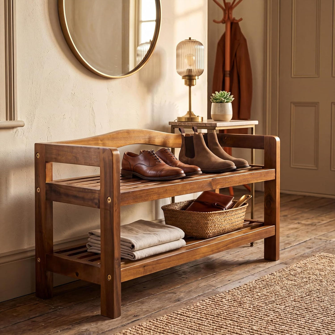 Casaria® Schuhregal mit 2 Ebenen 75x26x42cm FSC®-Zertifiziert Akazien Holz Massiv Bad Diele Flur Bad