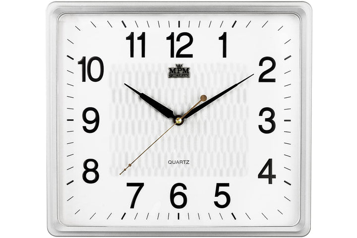 MPM Quality Quadratische Kunststoff-Wanduhr Weiss/Silber, Wanddekoration, Quarz-Uhrwerk, Reibungslos