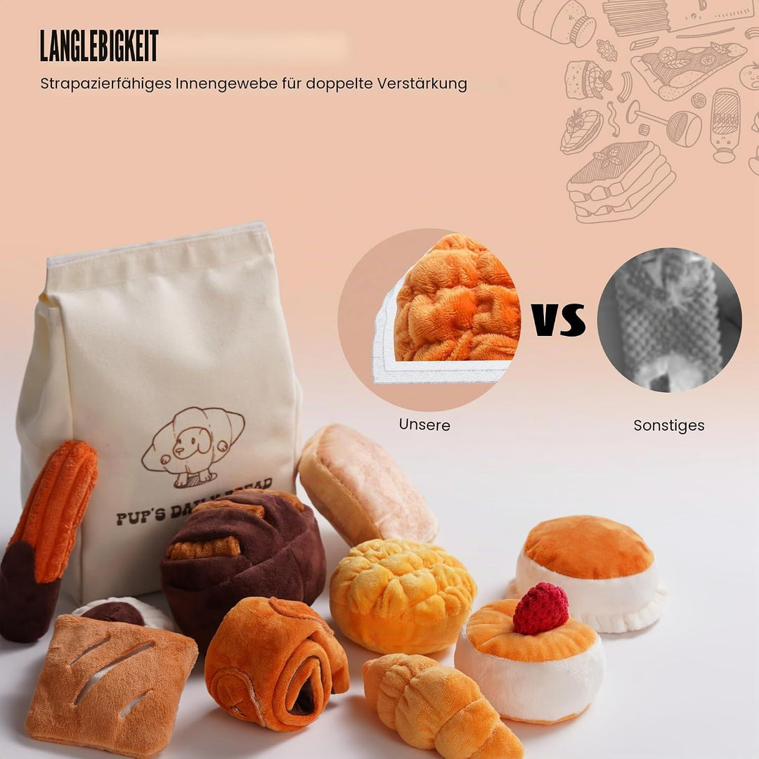Nocciola 10 Stück Brot-Hundespielzeug mit Tragetasche, quietschendes, langlebiges Hundespielzeug geg