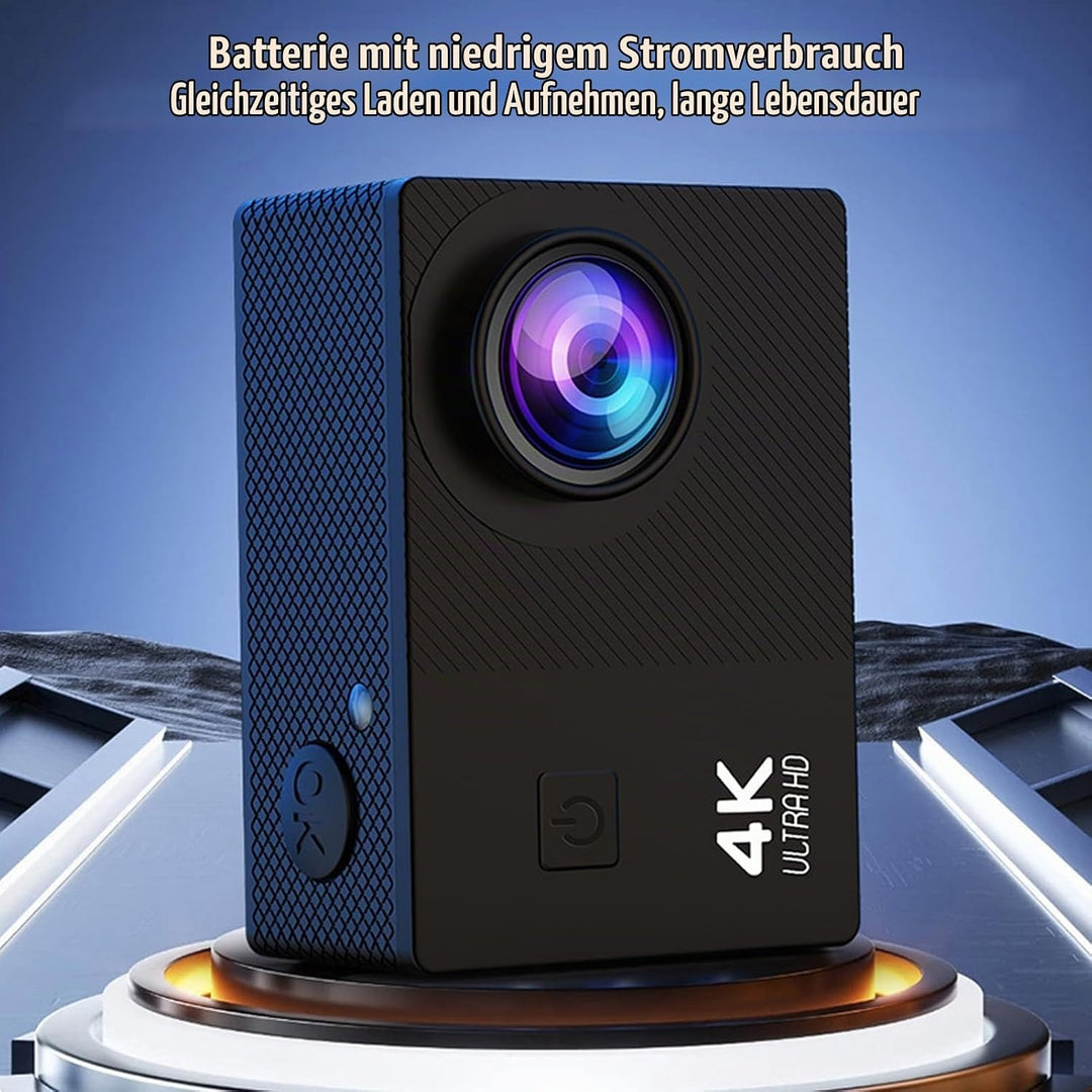Action Kamera 4K HD, Radfahrkamera mit 2" IPS Display, 170° Weitwinkel, Elektronische Stabilisierung