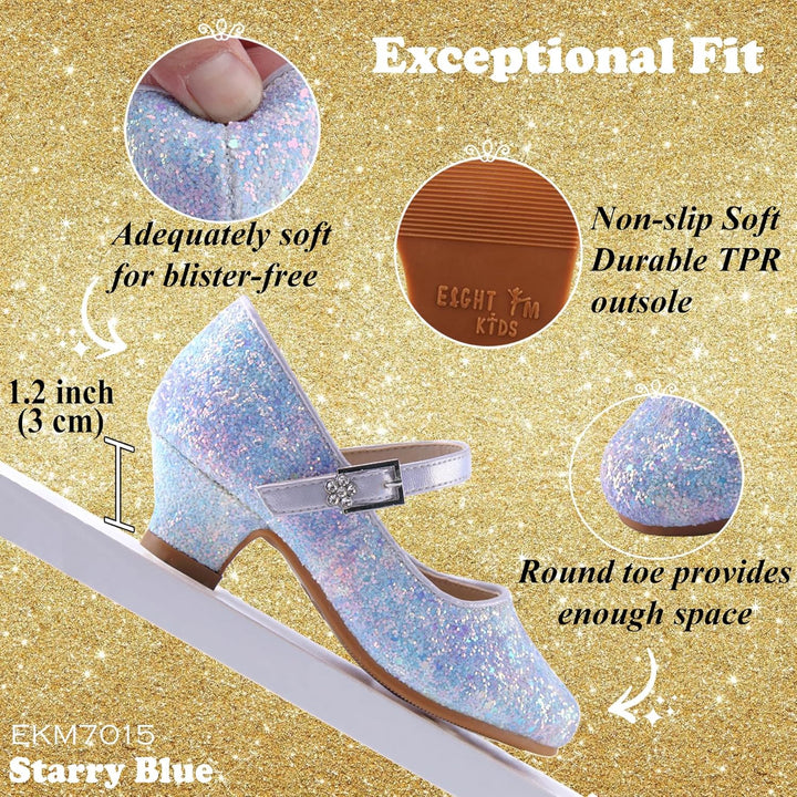 EIGHT KM - Mädchen High Heel Kleid Schuhe - Mary Jane Prinzessin Hochzeit Pumps - Funkelnder Glitzer