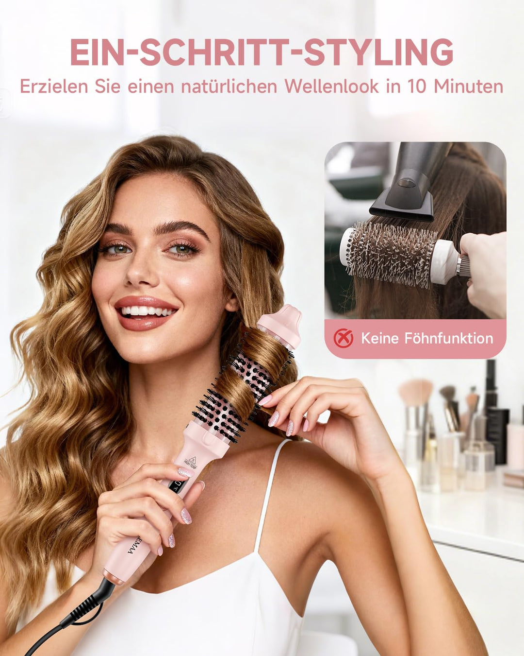 Thermobürste FLYZEMAA, Thermal Brush 38mm - Runder Heizkamm für natürliche Locken und glatteres Haar