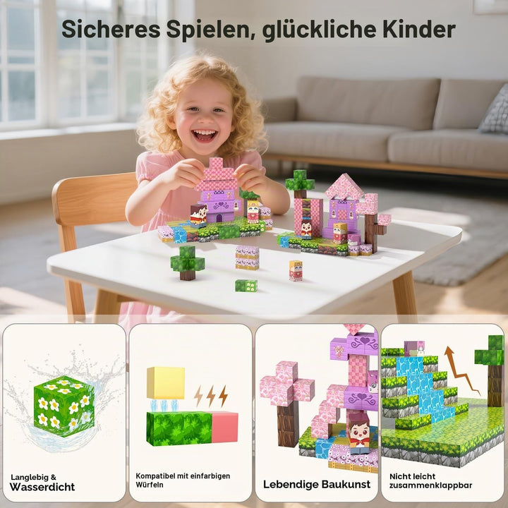 Magnetische Bausteine 100 Teile, Magnetbausteine Traumschlöss für Mädchen | Magnet Bausteine für Kin