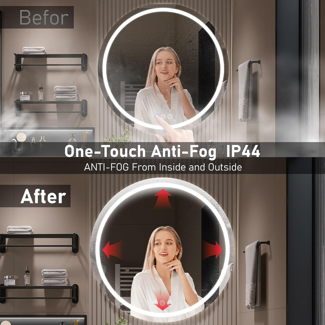 70cm Badezimmerspiegel mit Beleuchtung, Runder Spiegel mit Beleuchtung, Wandspiegel mit Frontbeleuch