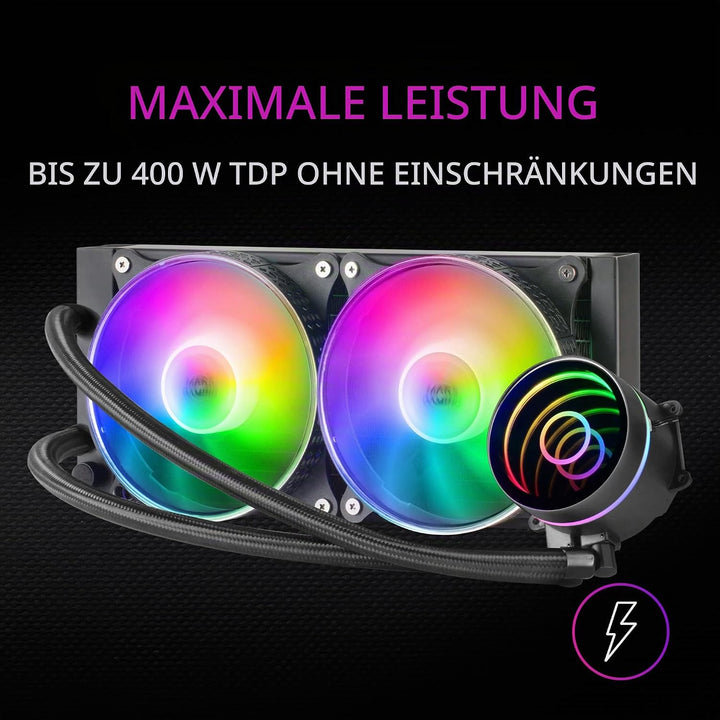 Mars Gaming ML-ONE240 Schwarz, CPU Wasserkühlung, TDP 400W, Infinity Mirror, 2 Silent FRGB Lüfter, U