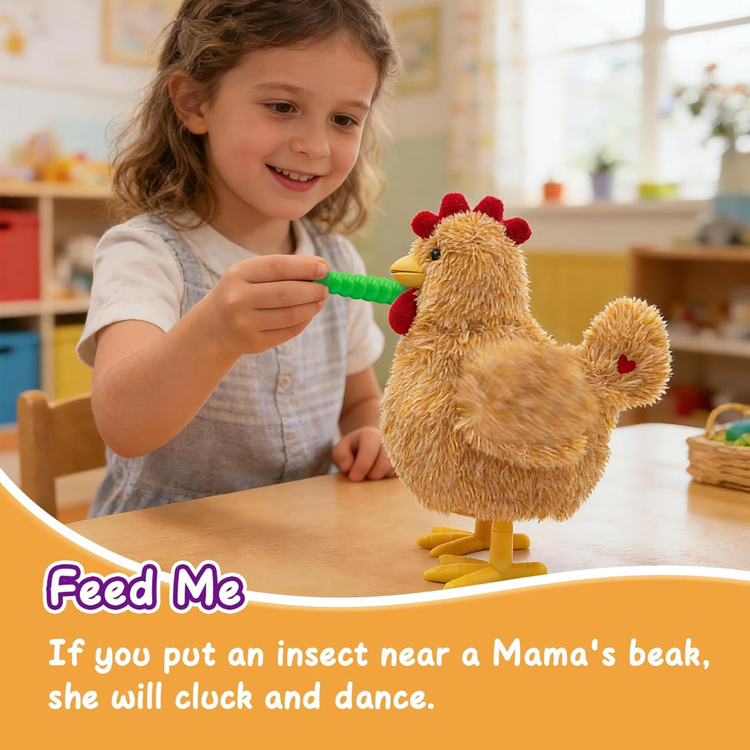 YH YUHUNG Interaktives Mama-Huhn Plüschspielzeug, Geht Singt und Legt Eier, Elektronisches Bauernhof