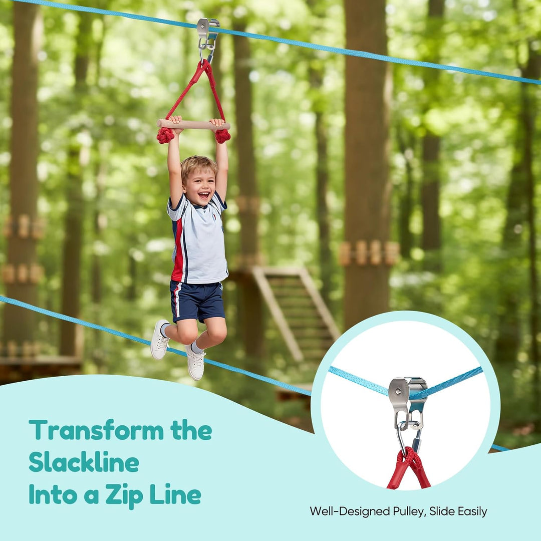 8-in-1 Slackline Set für Kinder 3-10 Jahre, Ninja Kletterhindernisse Garten, mit Seilrutsche Affenst