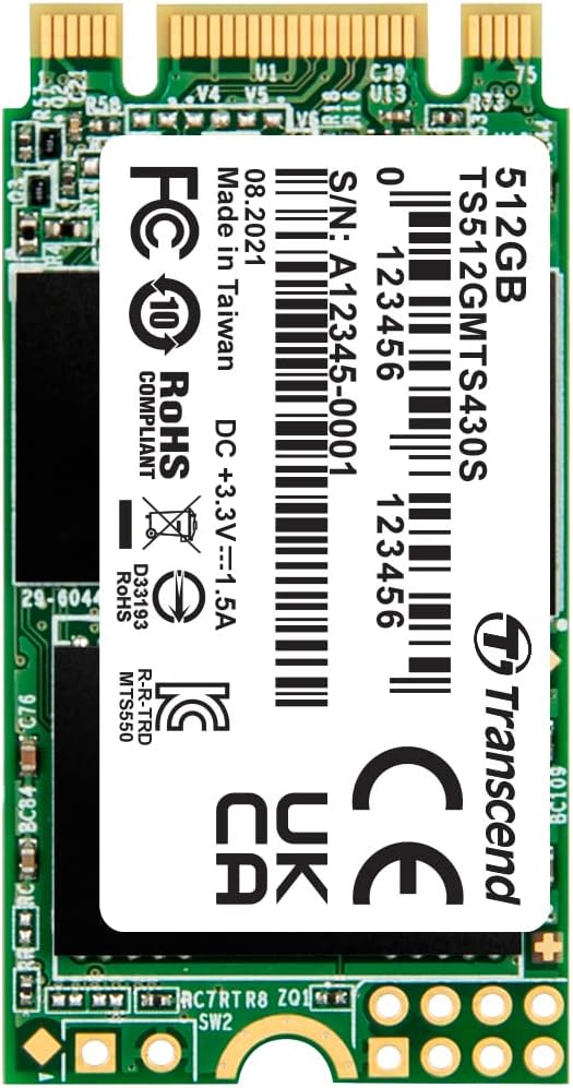 TRANSCEND 430S M.2 512 GB Serial ATA III 3D NAND, 2242 , 42 mm, Wireless 512GB 512G, 512GB 512G