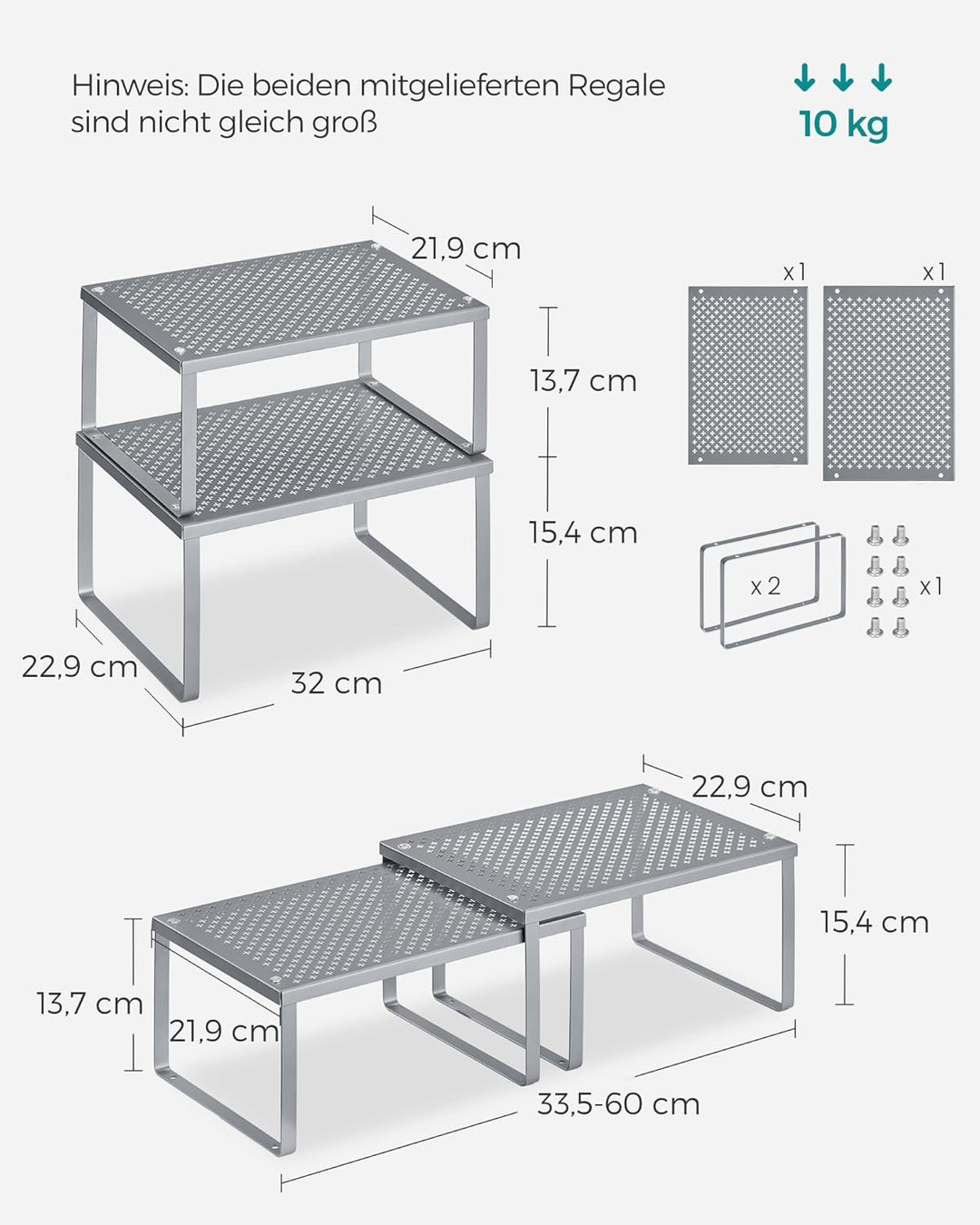 SONGMICS Gewürzregal, 4er Set, Küchenregal, Küchen-Organizer, Küche, Gewürzhalter, erweiterbar, stap
