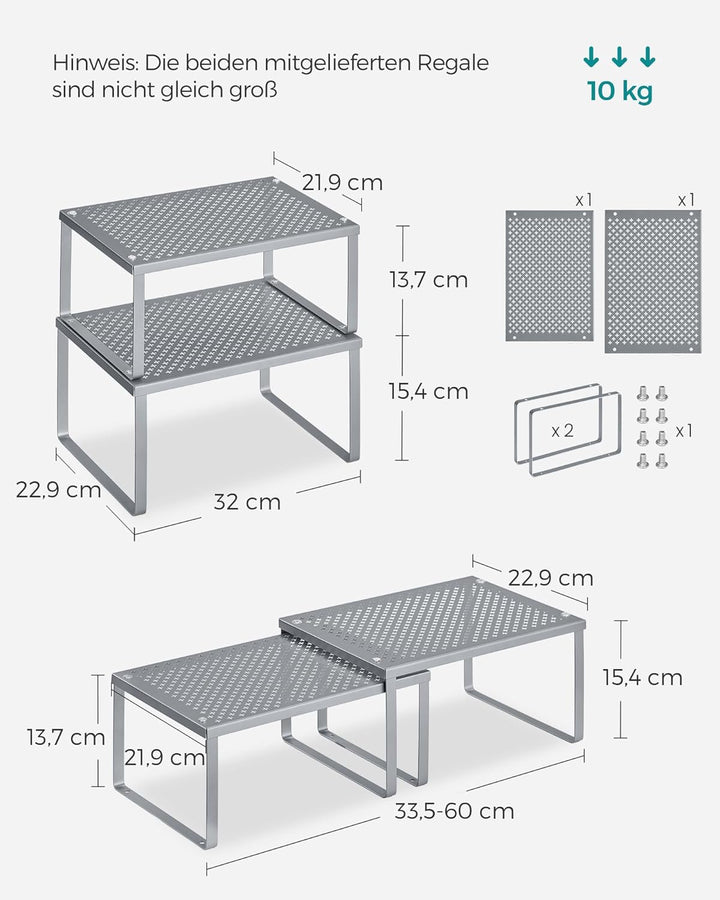 SONGMICS Gewürzregal, 4er Set, Küchenregal, Küchen-Organizer, Küche, Gewürzhalter, erweiterbar, stap
