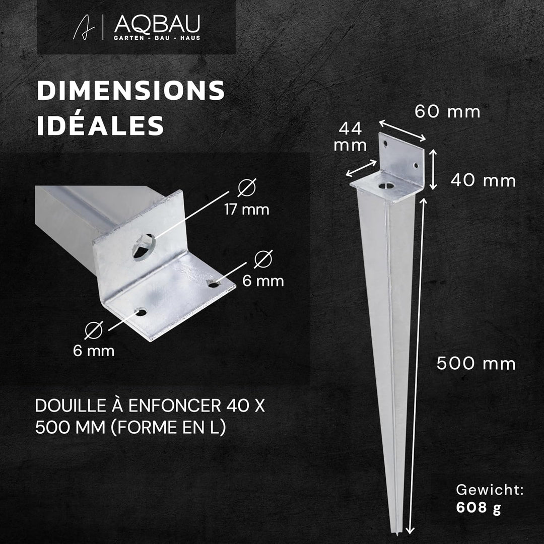 Aqbau® Einschlag-Bodenhülse L 40 x 500 Pfostenträger Einschlaghülse Einschlagbodenhülse feuerverzink