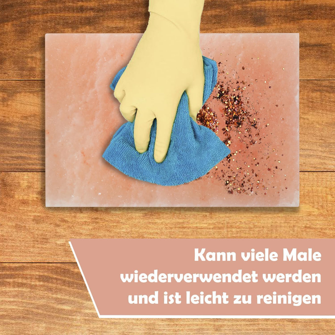 4 set XXL Salzstein zum Grillen, 20x30x3cm Salz Grillsteine Mit Eisenplatte, Original Kristallsalz,