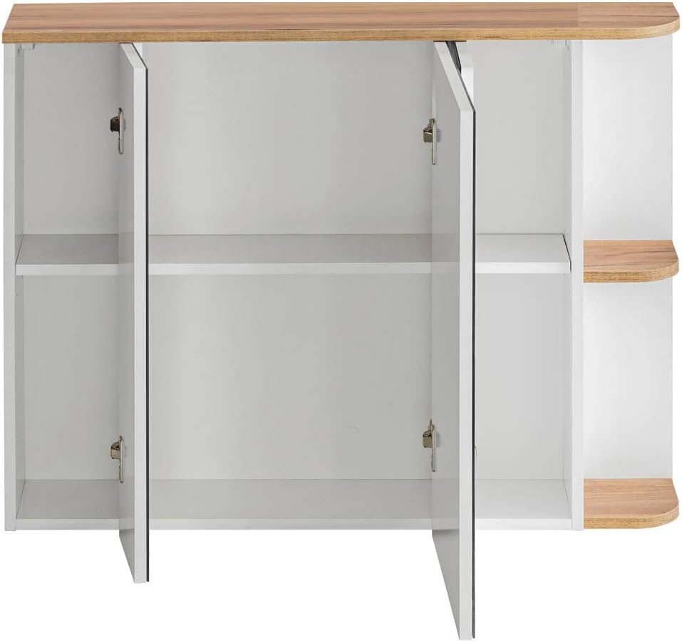 Lomadox Spiegelschrank in weiss mit Wotaneiche, 3D-Spiegeltüren, B x H x T ca. 94 x 71 x 20 cm