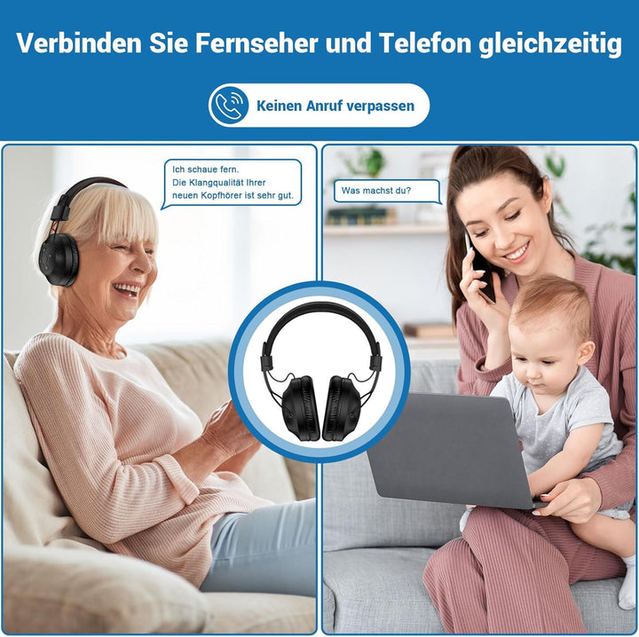 Dual Wireless Kopfhörer zum Fernsehen mit Sender und Headset-Ständer, 196ft Reichweite mit optischen