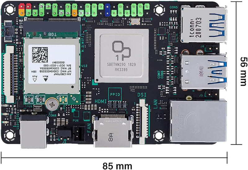 Tinker Board 2S 6-Core 2.0 GHz Rockchip RK3399 Single Board Computer 4GB RAM 16GB eMMC Storage GB LA