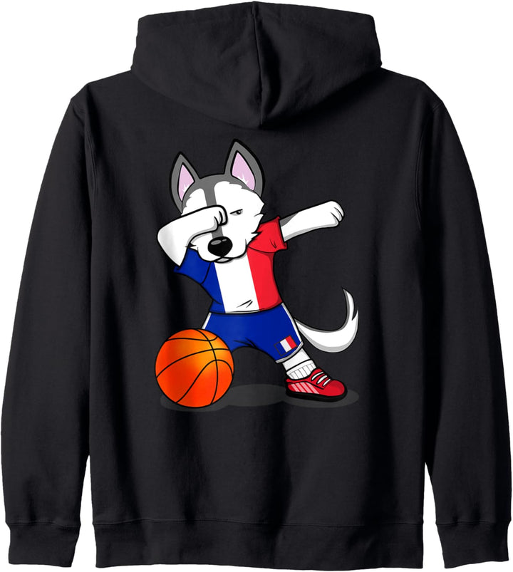 Dabbing Husky Hund Frankreich Basketball Mannschaft Flagge Kapuzenjacke
