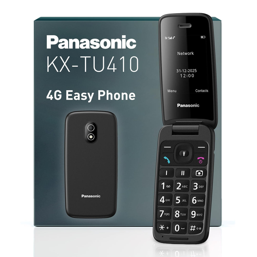 Panasonic KX-TU410 2,4 Zoll 4G Klapphandy, SOS-Taste, Bluetooth 5.0, HAC, Freisprechen, IP44, Schwar